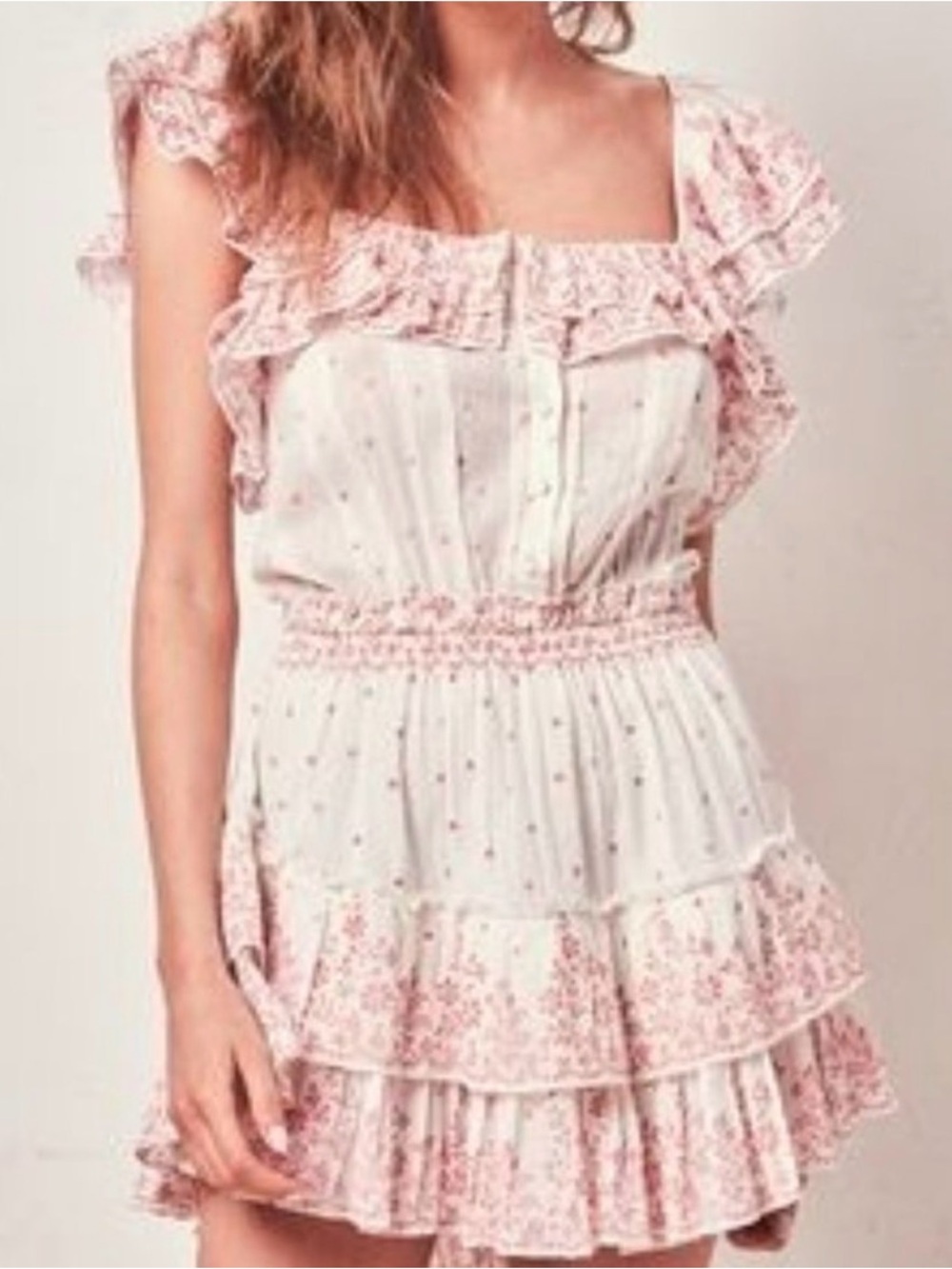 LoveShackFancy Pink Floral Ruffle Mini Dress